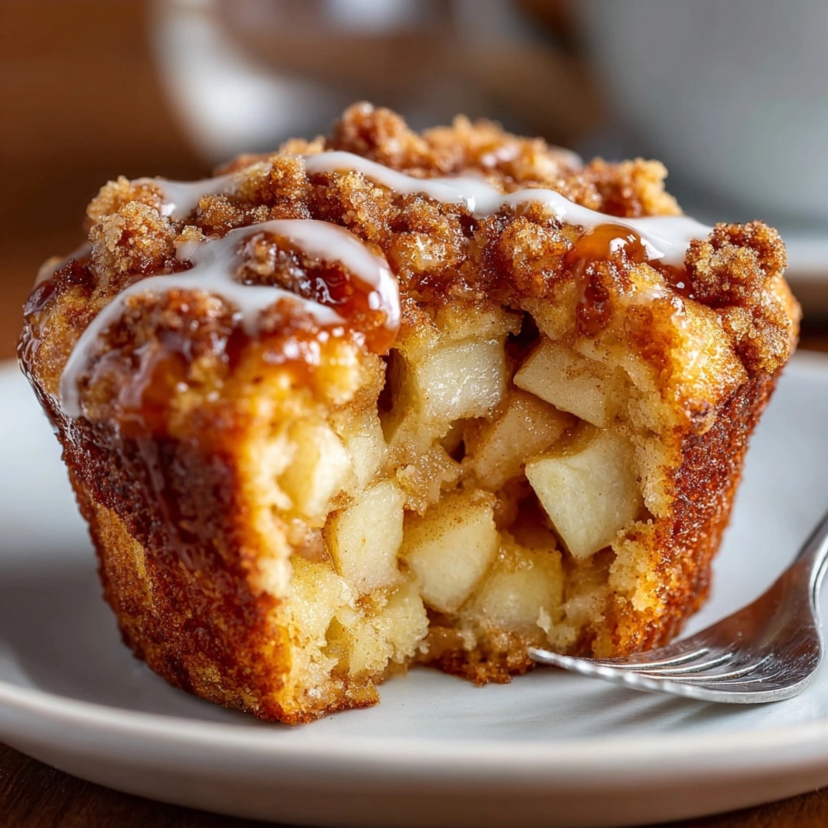 Freshly baked Maple Apple Breakfast Muffins cooling on a rustic wooden table.