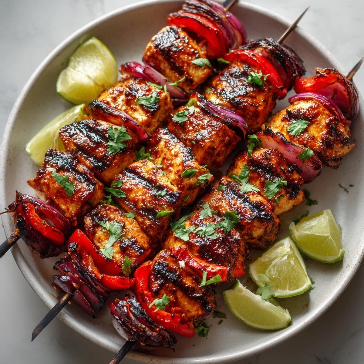 Juicy Chipotle Lime Chicken Skewers sizzling on the grill, perfect for summer cookouts.