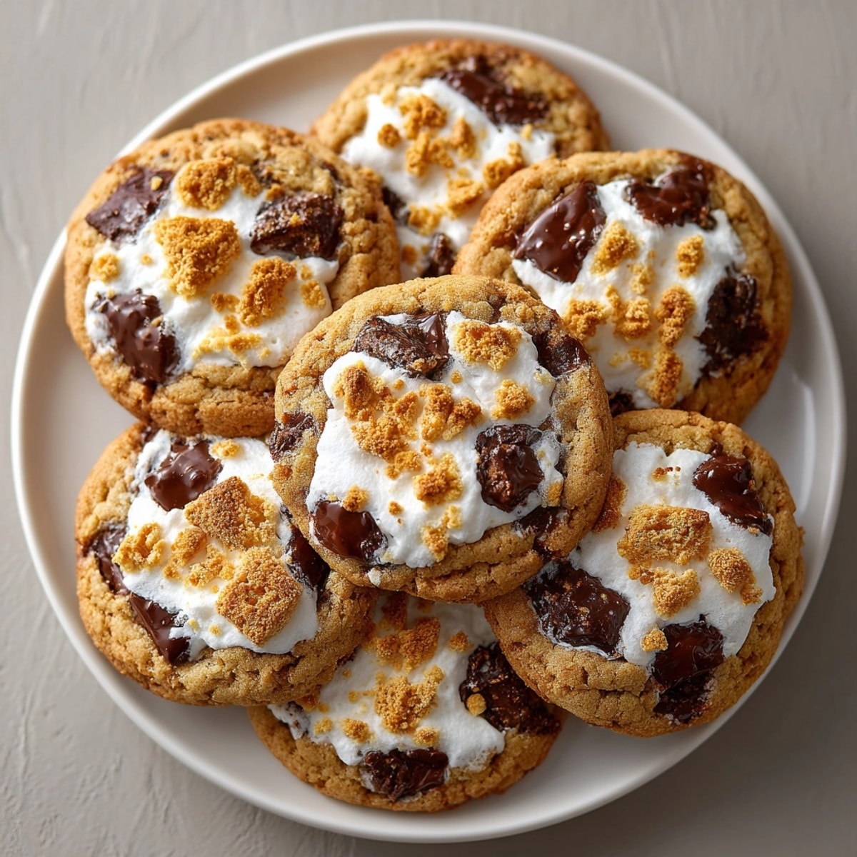 Warm, spiced Pumpkin S&amp;rsquo;mores Cookies, ready to eat, showcasing the melty, chewy texture.
