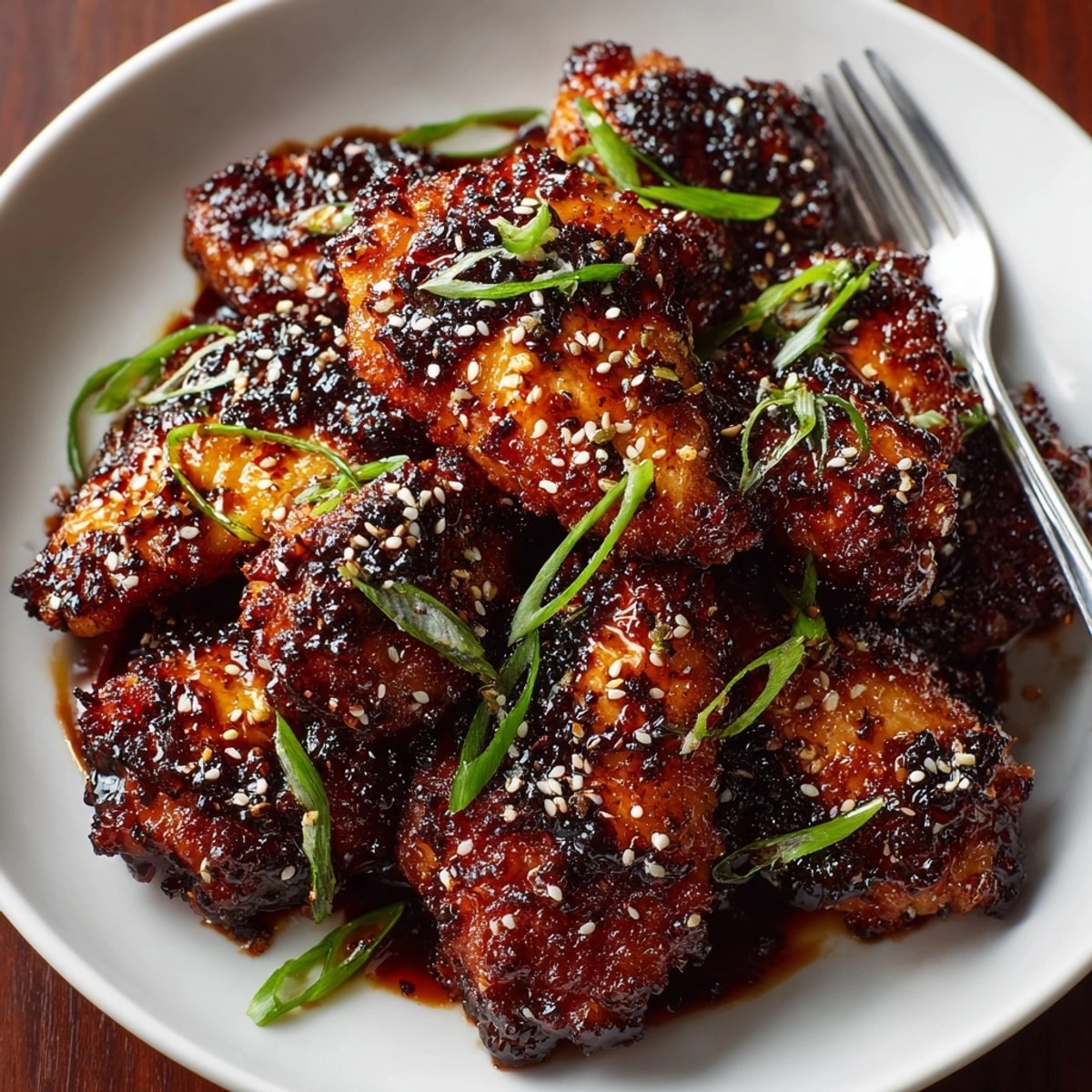 Black Magic Bat Wing Chicken Wings glistening darkly, fresh from the oven with sesame seeds.