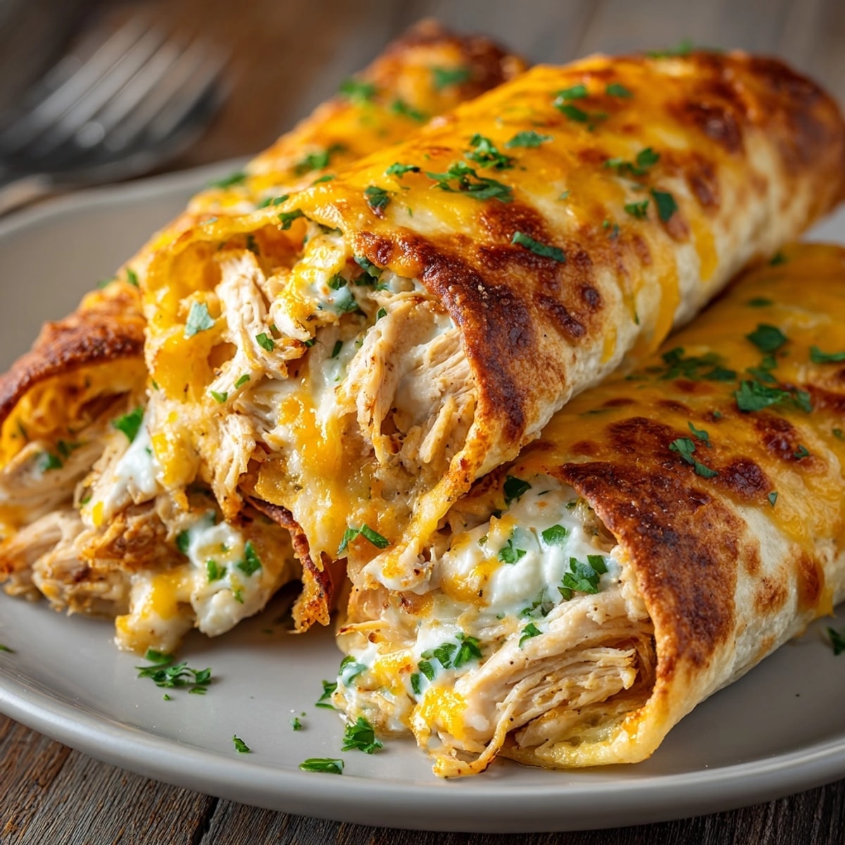 Golden, crispy Cream Cheese Chicken Taquitos, fresh from the oven, ready to serve.