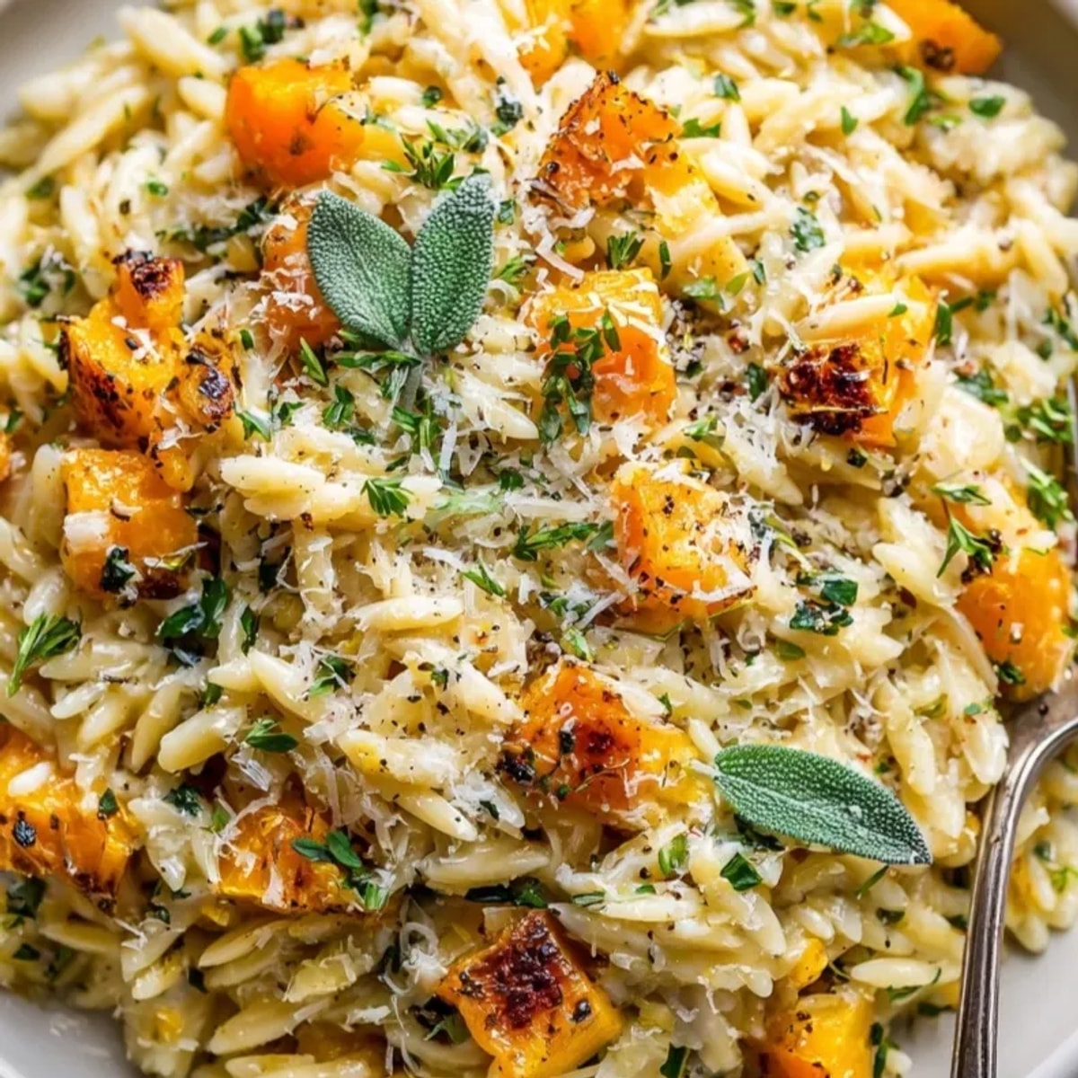Creamy Orzo with Butternut Squash and Sage: A comforting, cheesy bowl.