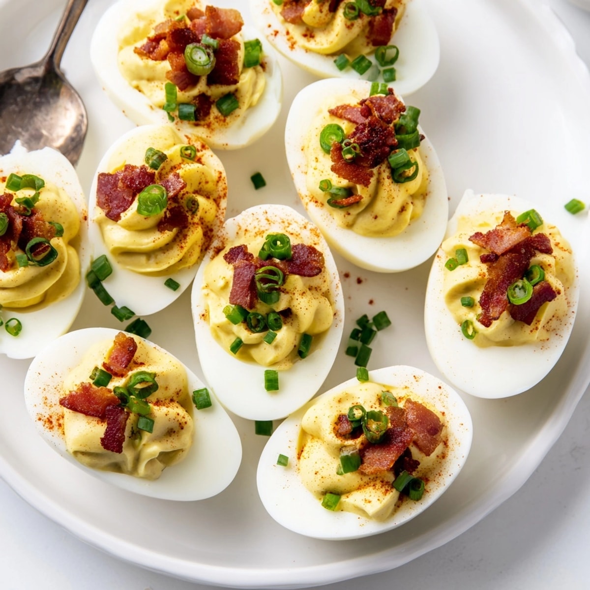 Creamy, smoky Deviled Eggs with Bacon & Jalapeño, ready for your next party platter.