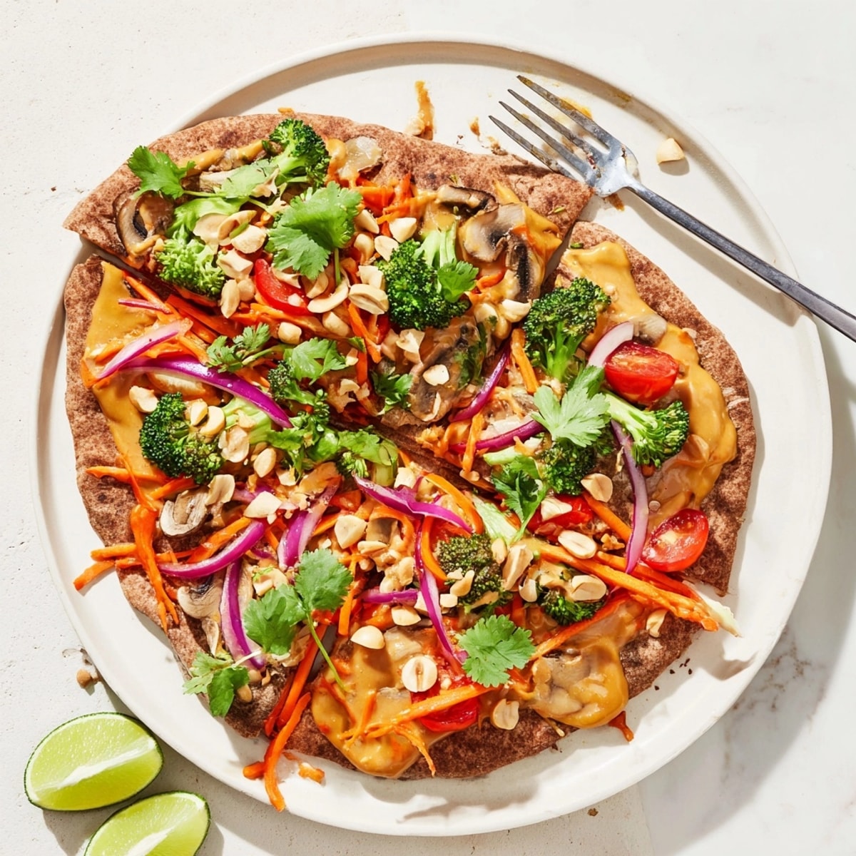 Colorful Thai Curry Veggie Pita Pizzas: a delicious, easy fusion dish ready to serve.