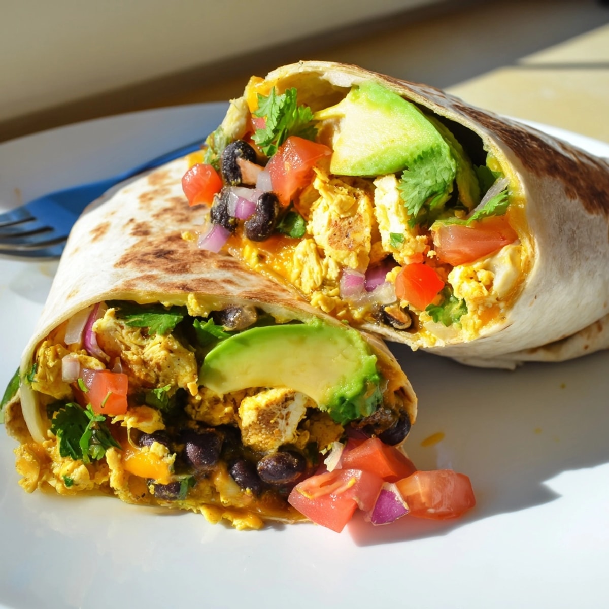 Golden scrambled eggs, seasoned black beans, and creamy avocado star in this Avocado Southwest Breakfast Burrito.