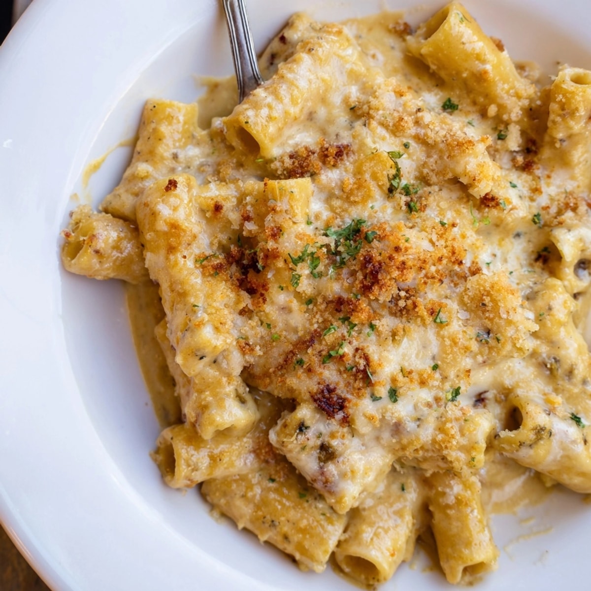Golden, bubbling Miso Maple Pasta Bake fresh from the oven, a comforting dinner.