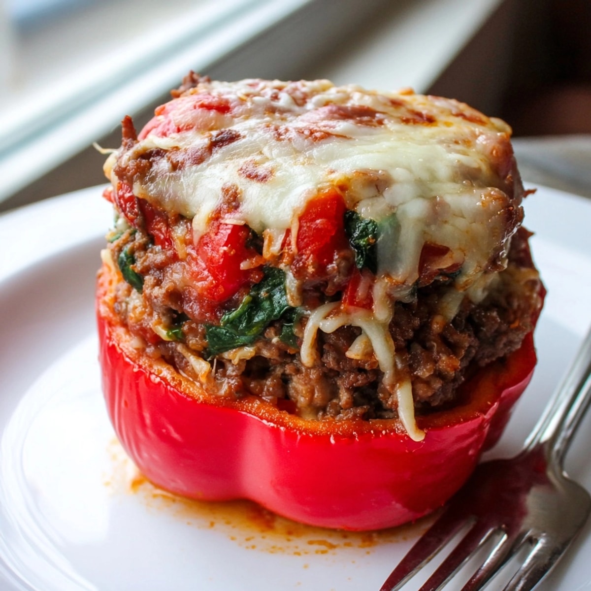 Homemade Lasagne Soup inside colorful Bell Peppers, Italian-American comfort food.