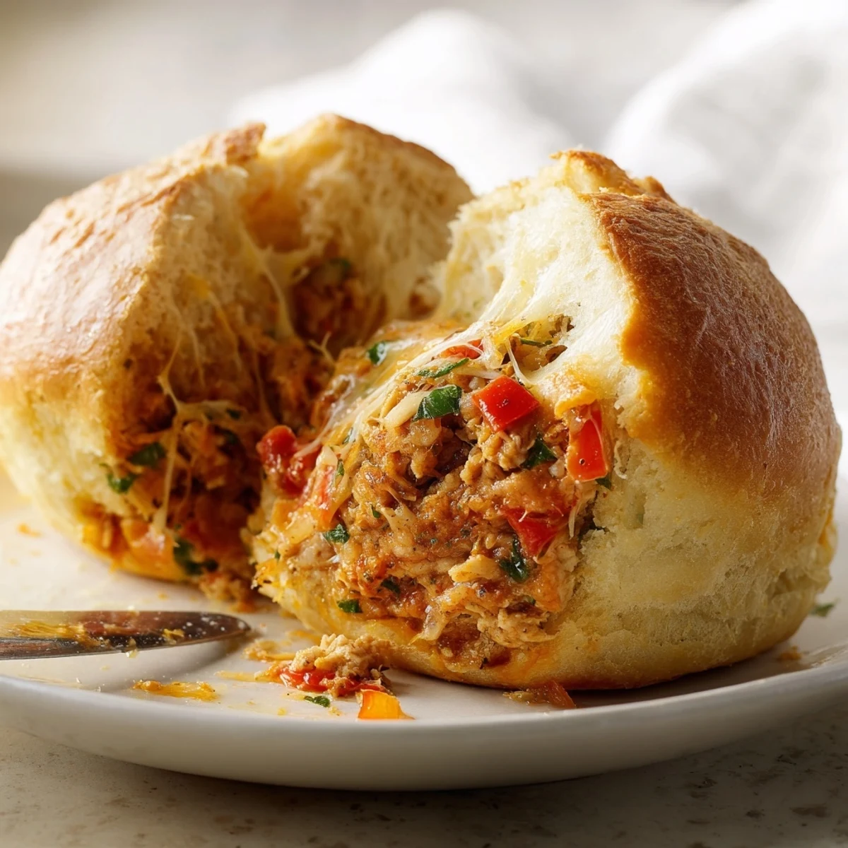 Soft rolls bursting with spicy Cajun turkey, gooey cheese, and fresh veggies.  