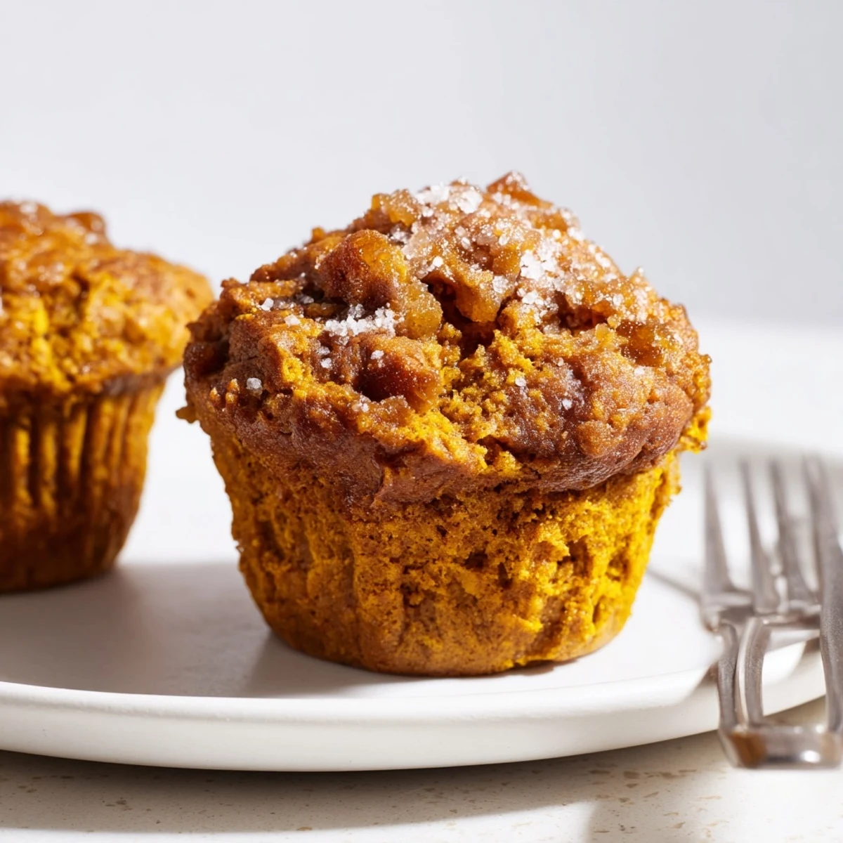 Moist spicy pumpkin muffins with chewy candied ginger, perfect for autumn snacking.