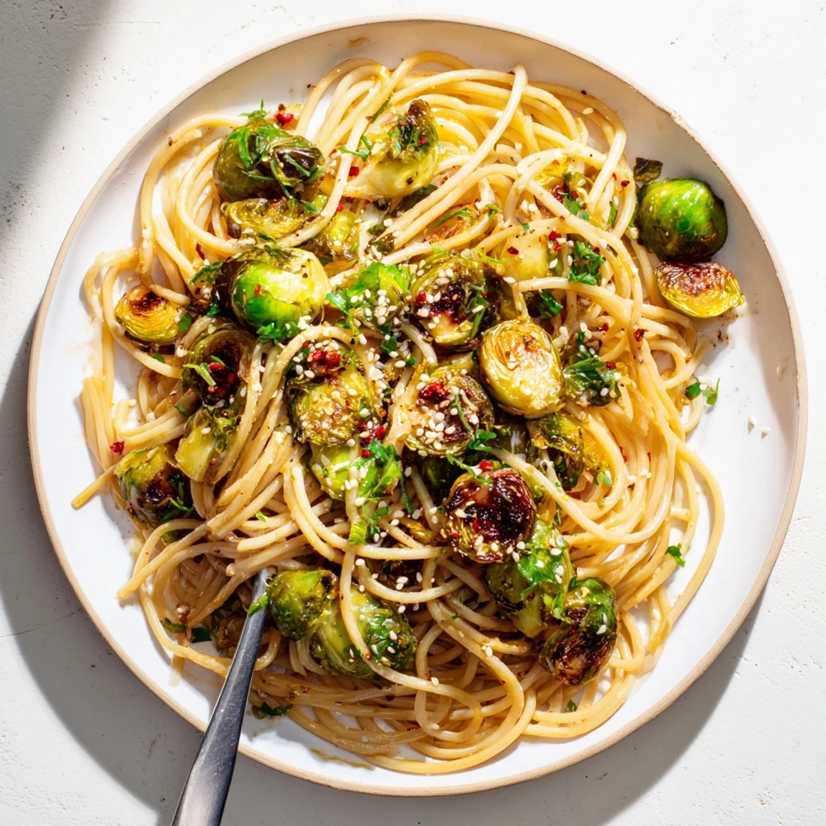Maple-Soy Brussels Sprouts Pasta