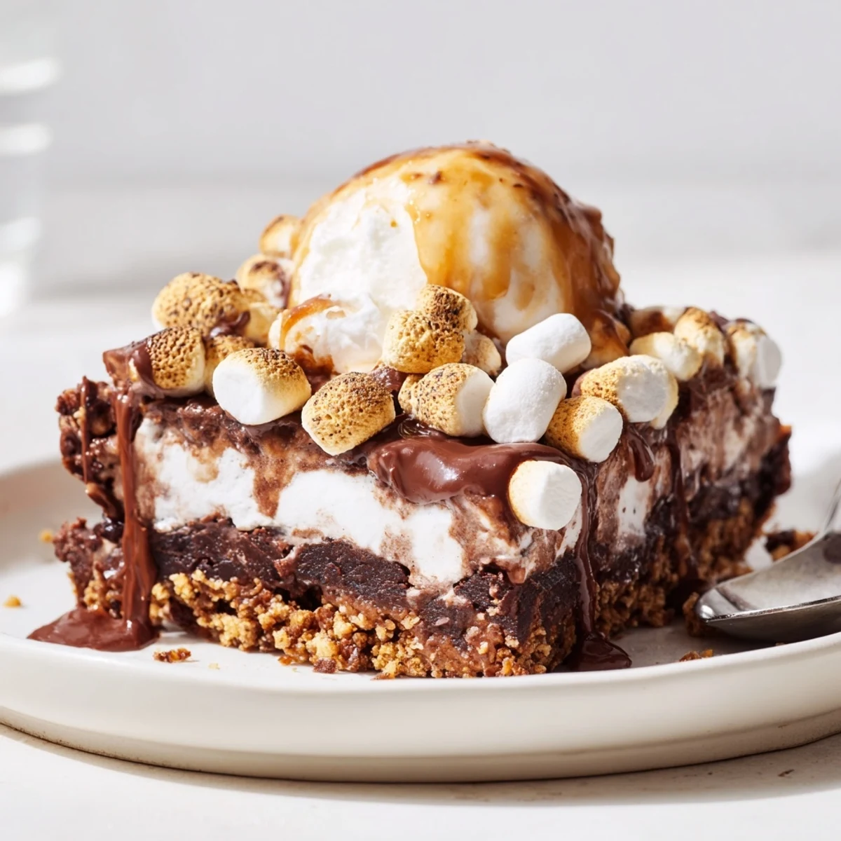 Indulge in S’mores Soda Float Brownies layered with fudgy chocolate and creamy ice cream.
