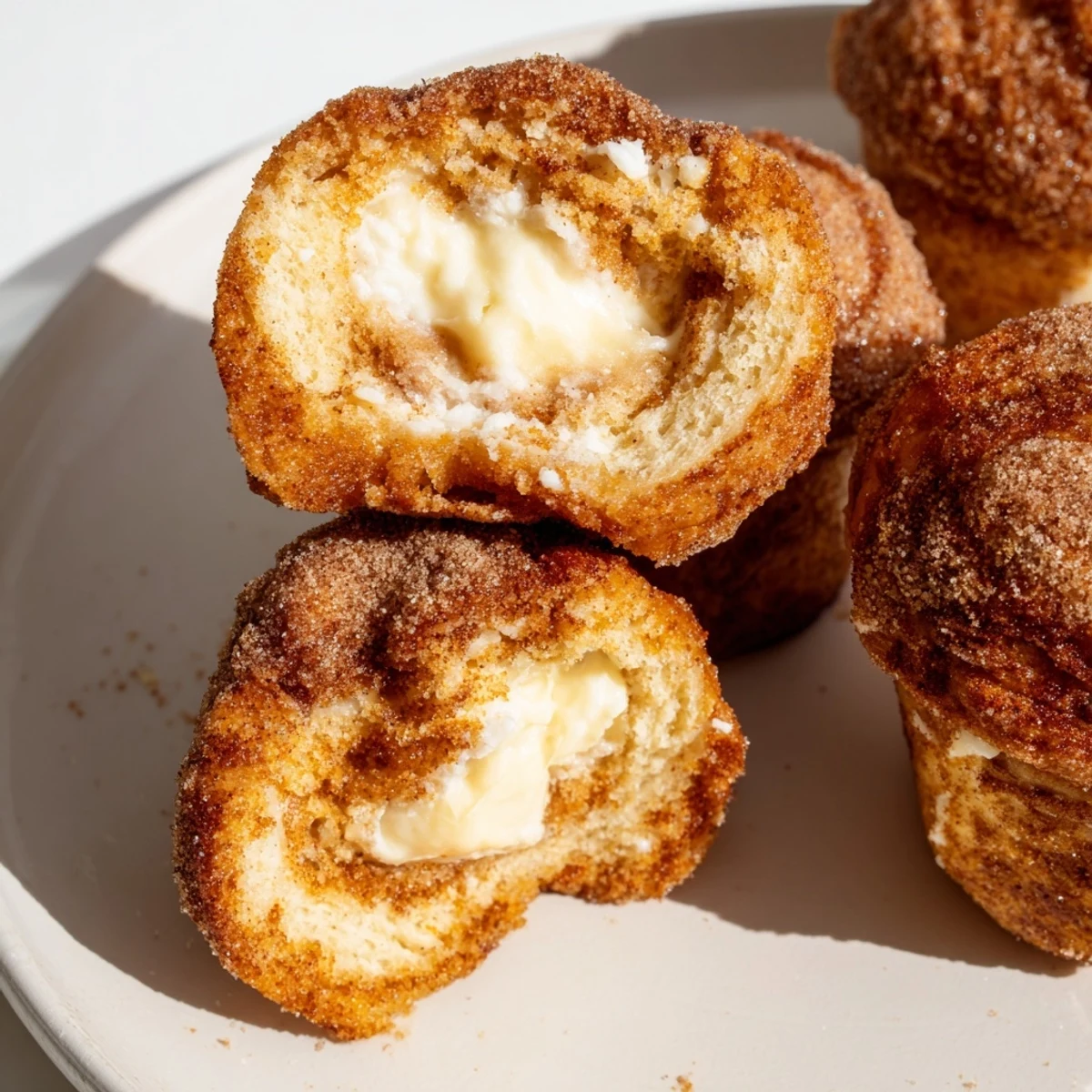 Fluffy Cheesy Churro Chaos Muffins topped with warm cinnamon sugar and melted butter.