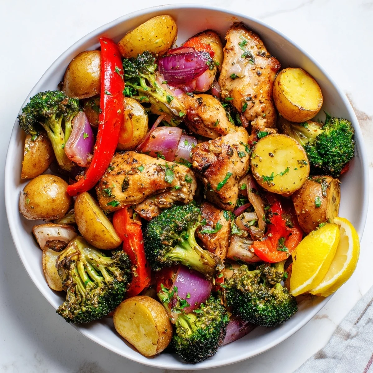 A colorful Lazy Gourmet Chicken & Vegetable One-Pot dish bursting with flavors.  