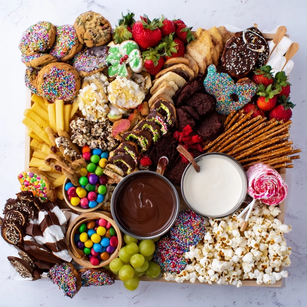 Delicious dessert boards featuring themed snacks and vibrant fresh fruits for sharing.  