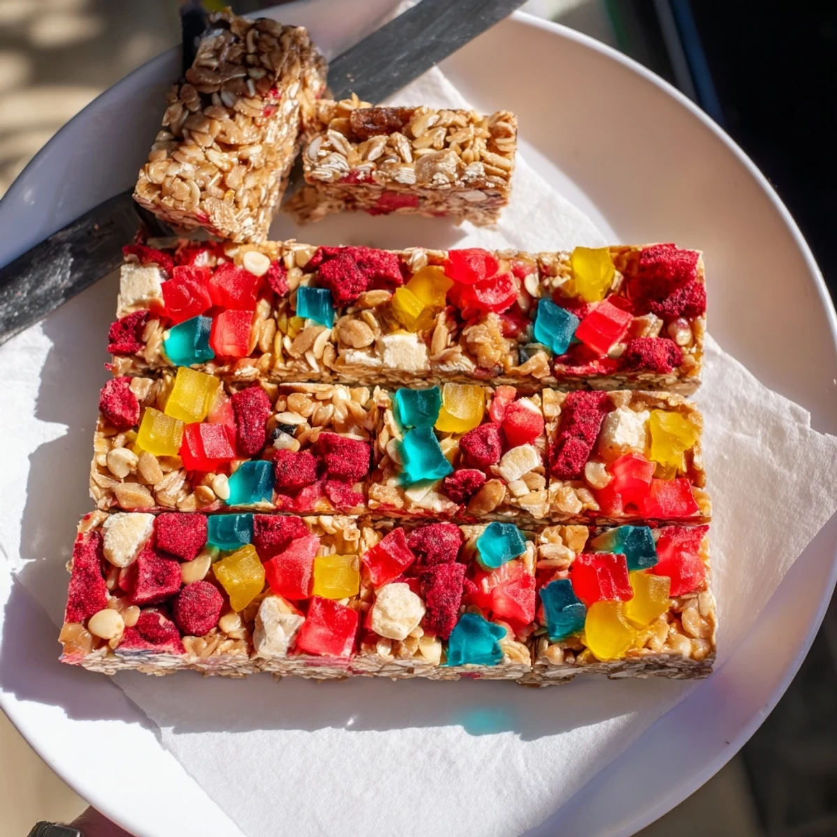 Homemade gummies and crispy freeze-dried candy create vibrant DIY snack bars.  