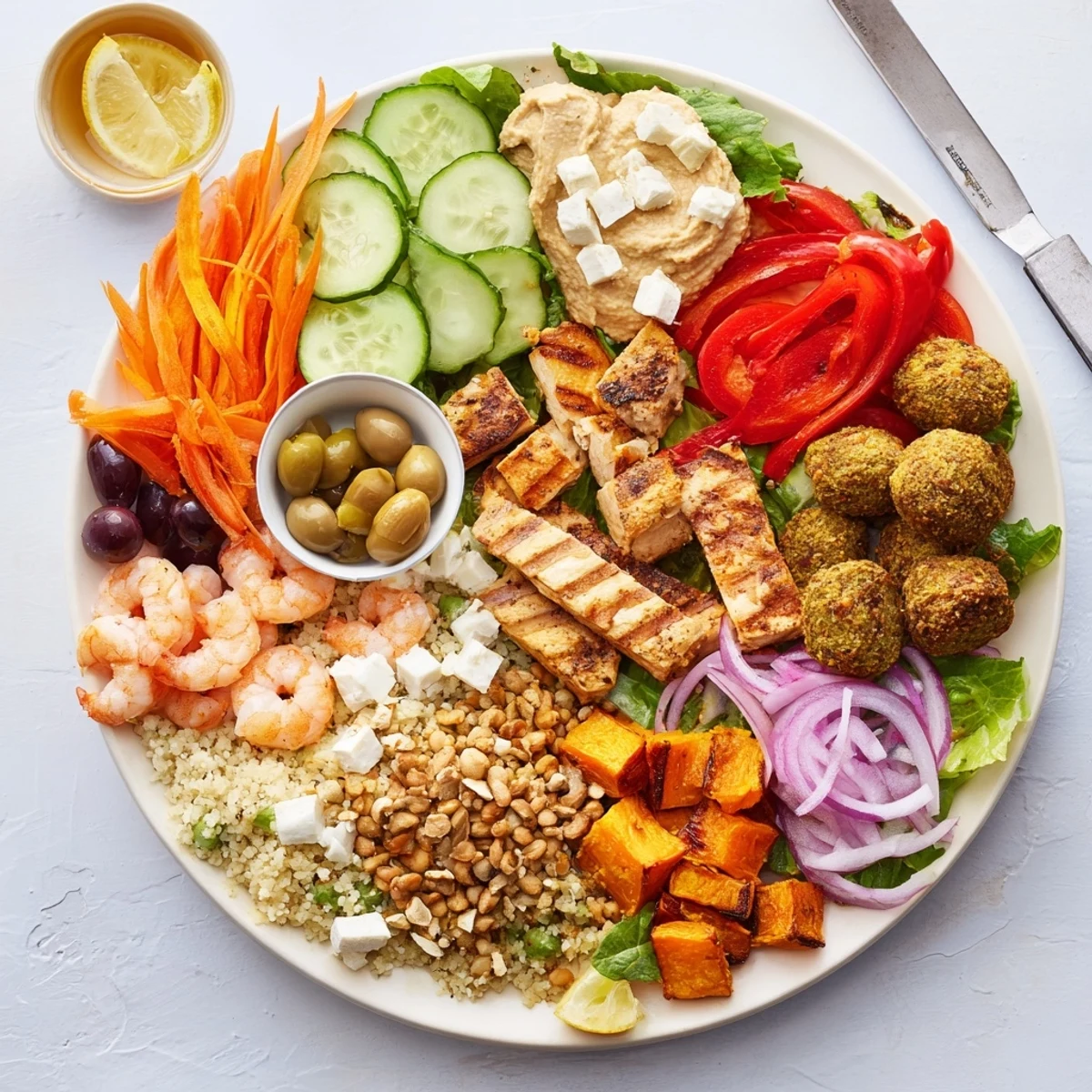 Guests create personalized meals with fresh veggies, proteins, and tasty dressings.  