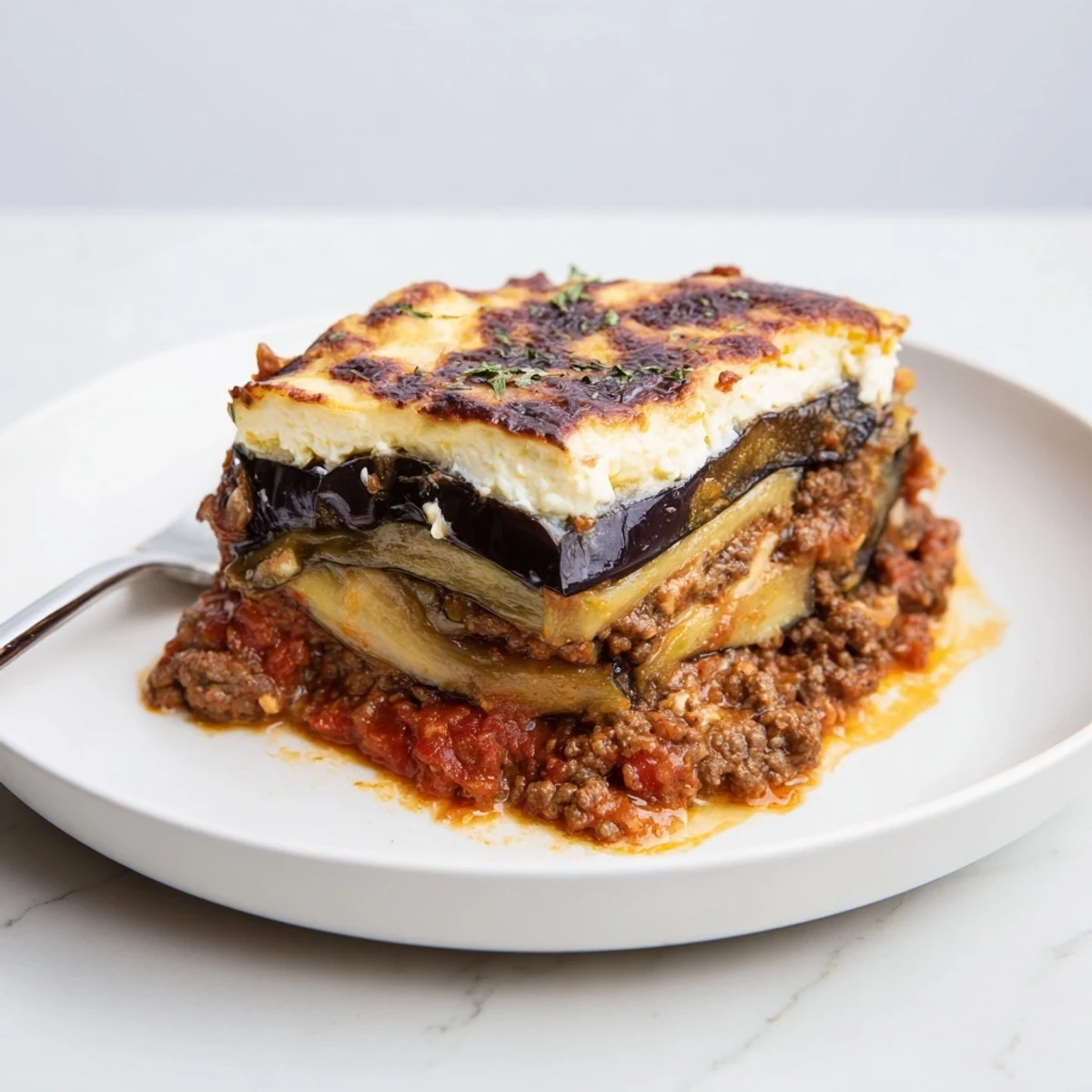 Layers of tender eggplant and spiced beef create a delicious Moussaka for dinner.  