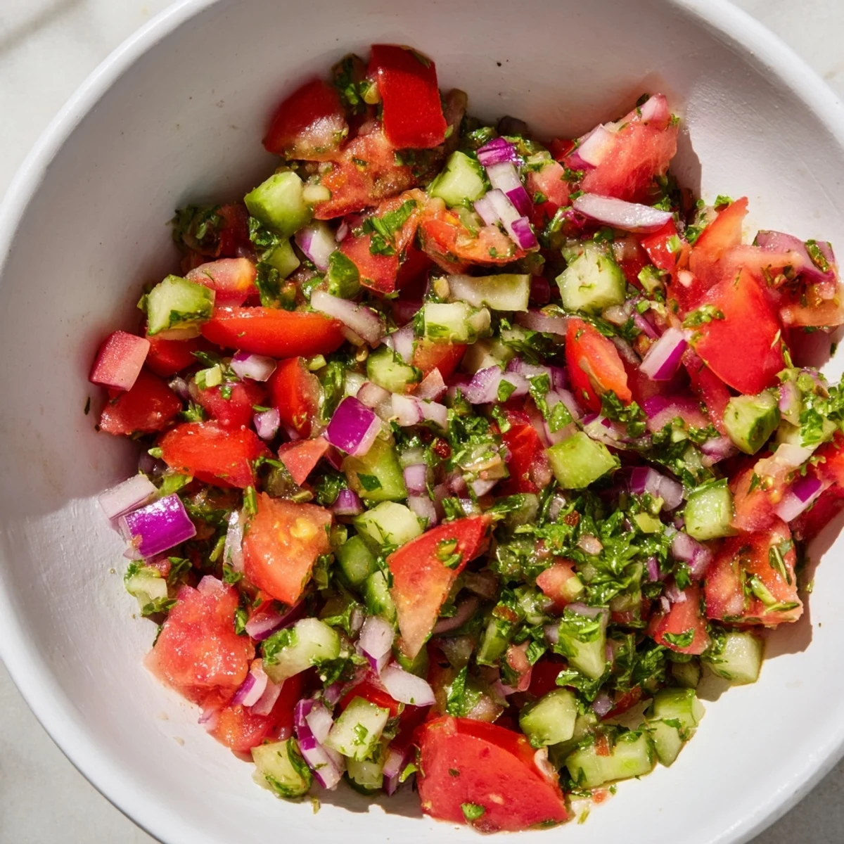 Homemade Pickle De Gallo salsa featuring finely diced pickles, ready to pair with your favorite tacos.