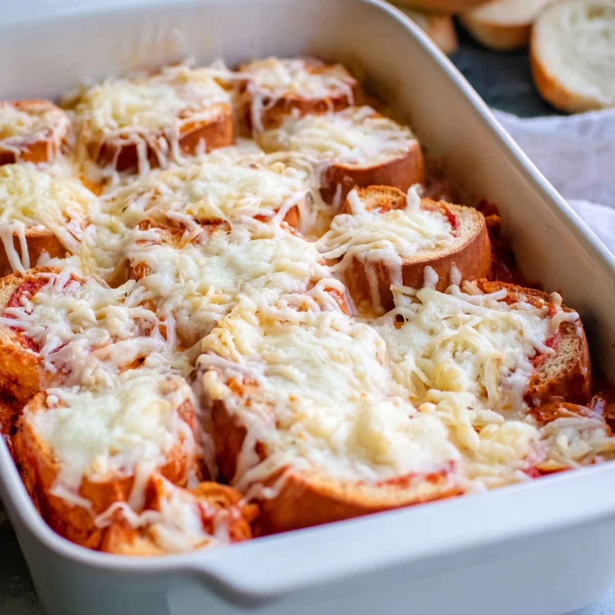 A cozy image of the layered Easy Tomato Soup & Grilled Cheese Casserole Bake, ready for a comforting meal.