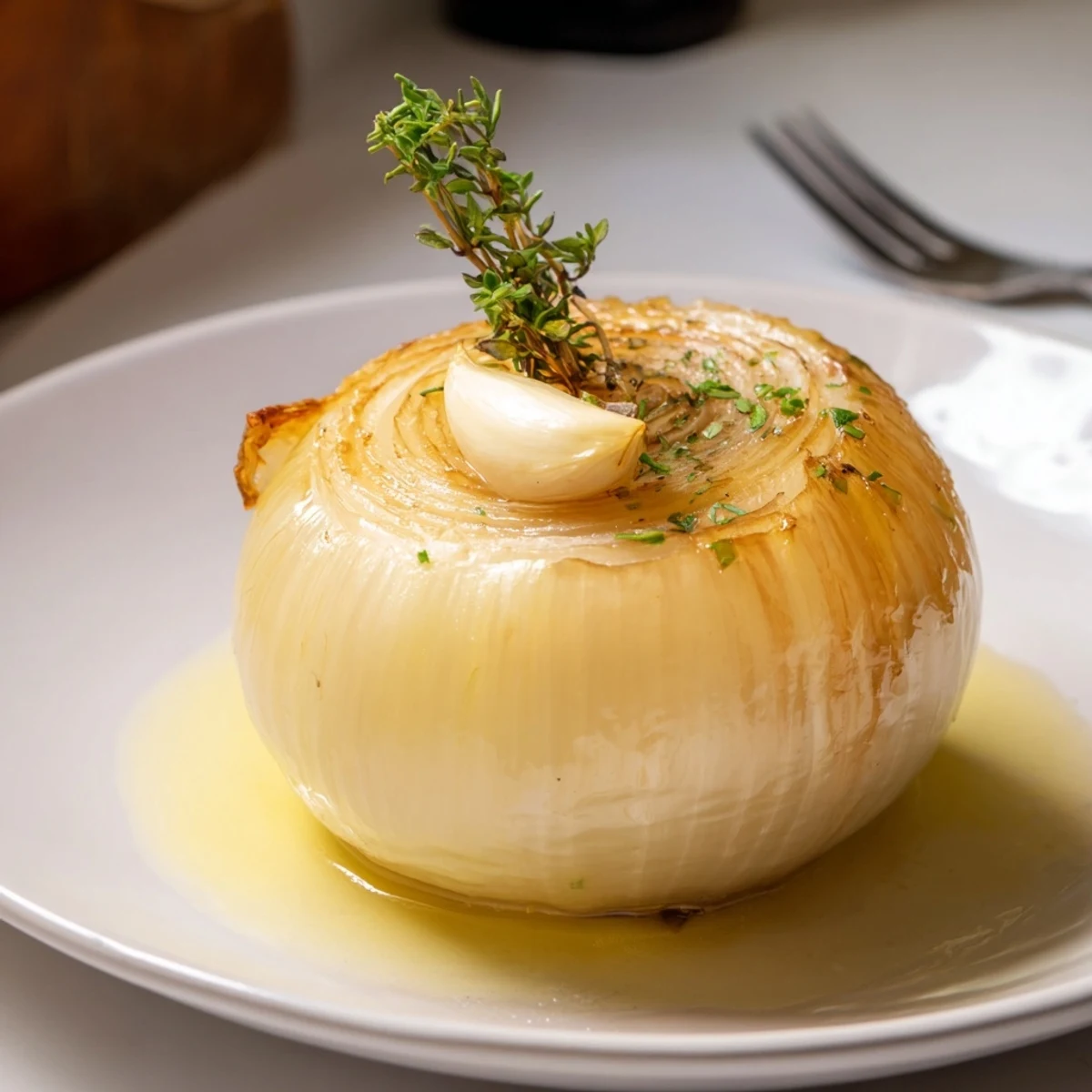 Golden, roasted Onion Boil, featuring soft, sweet onions with a sprinkle of fresh parsley on top.