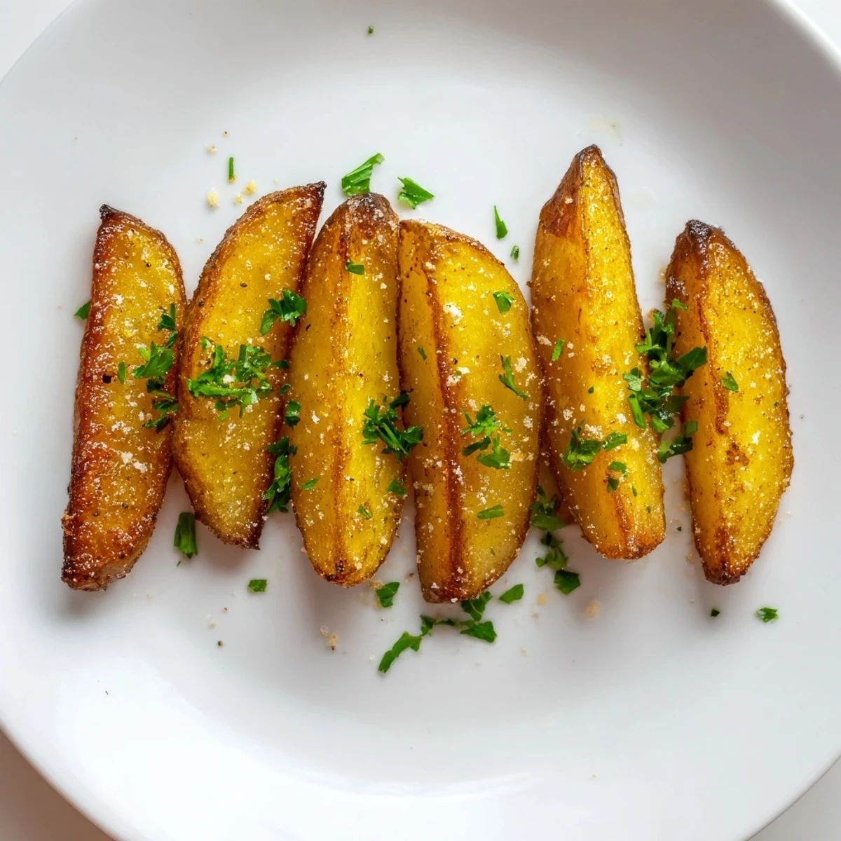 Fresh parsley and flaky salt garnish these easy 15-Minute Microwave Crispy Potatoes, perfect side dish.