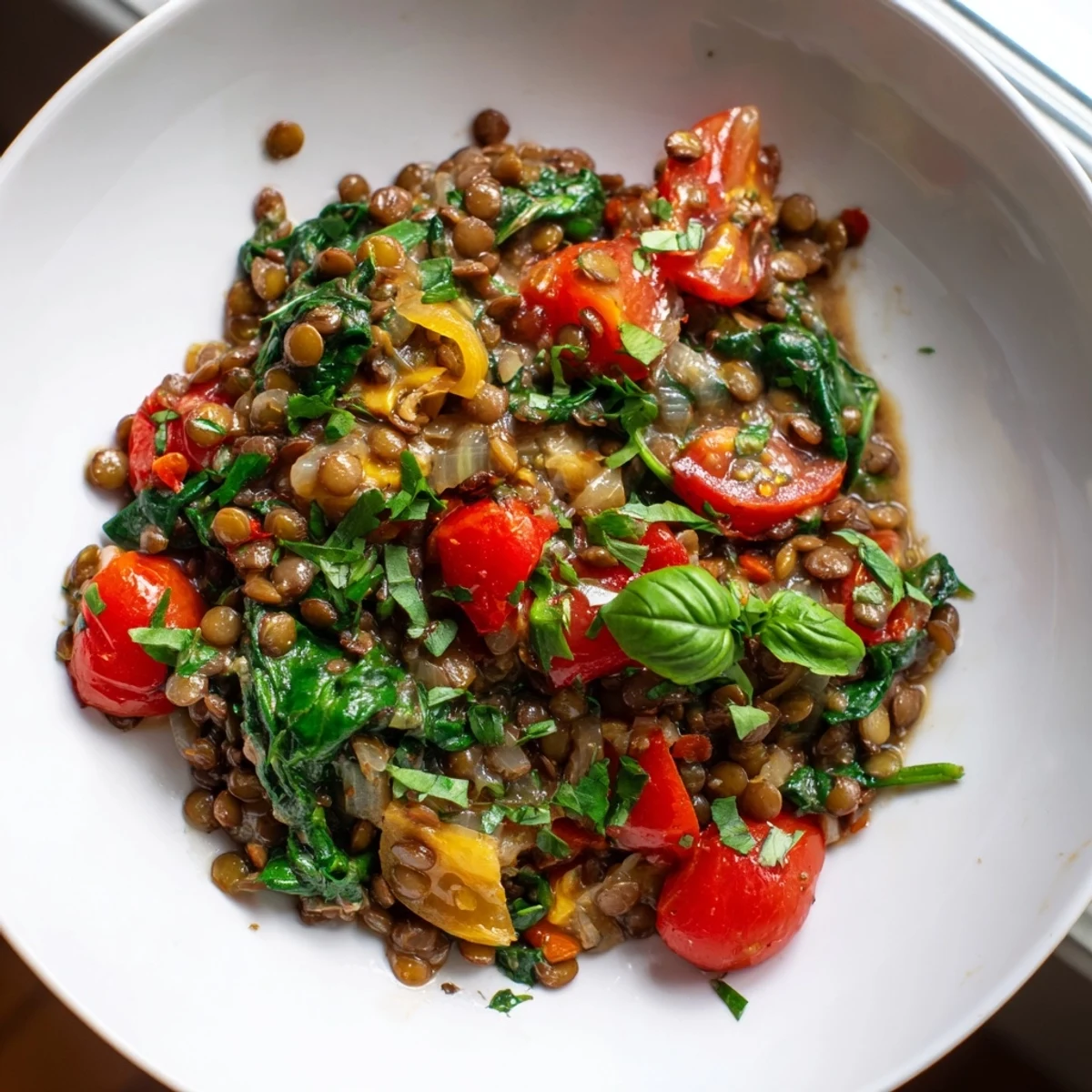 Lentil Tomato Skillet Herbs