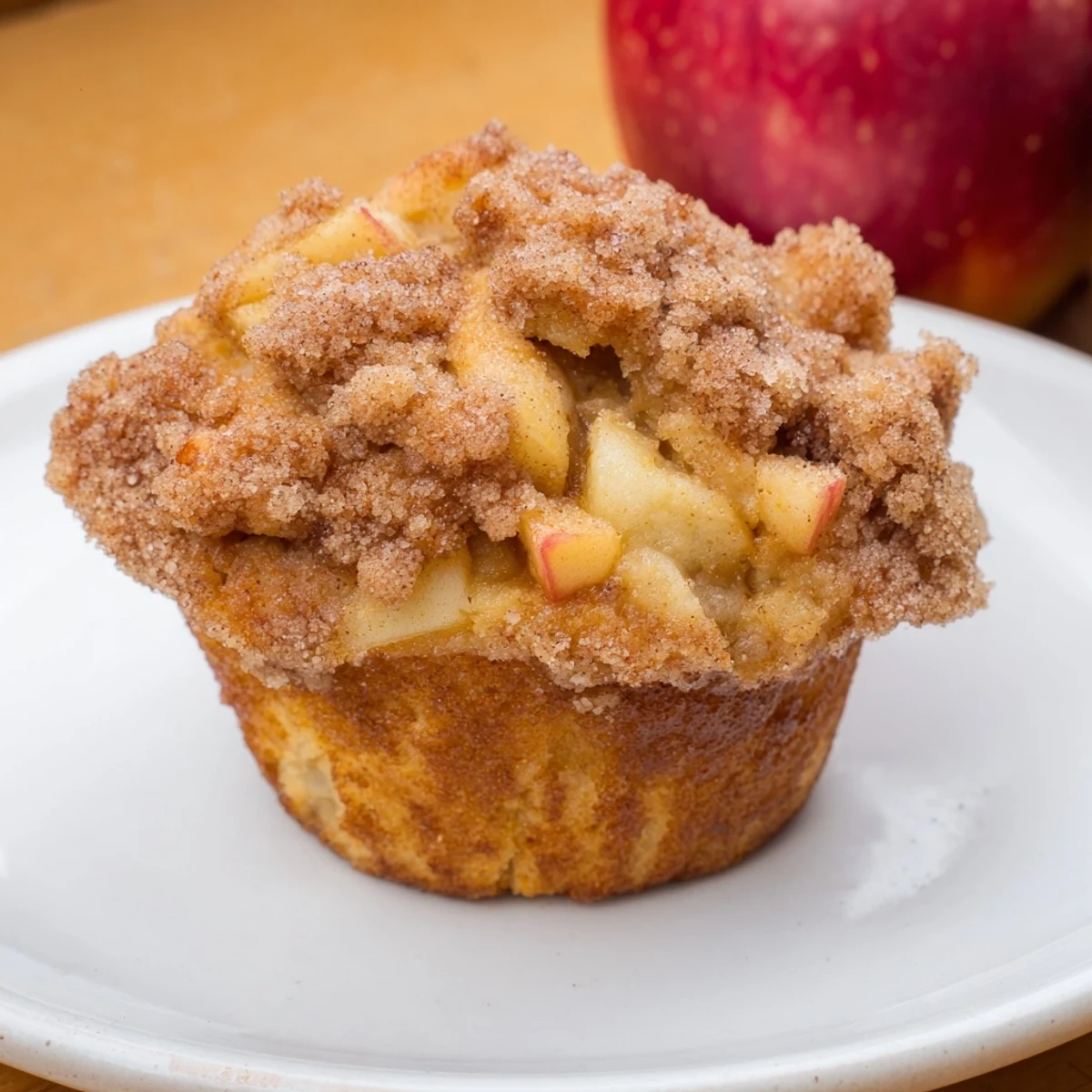 A close-up of delicious, fluffy Cinnamon Apple Muffins, ready to eat and bursting with apple spice.