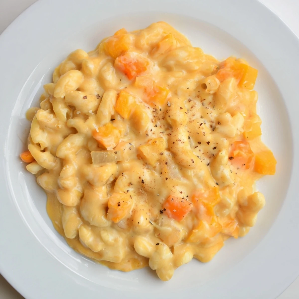 Creamy, golden One-Pot Butternut Squash Mac & Cheese, bubbling hot with melted cheddar and Parmesan cheese.
