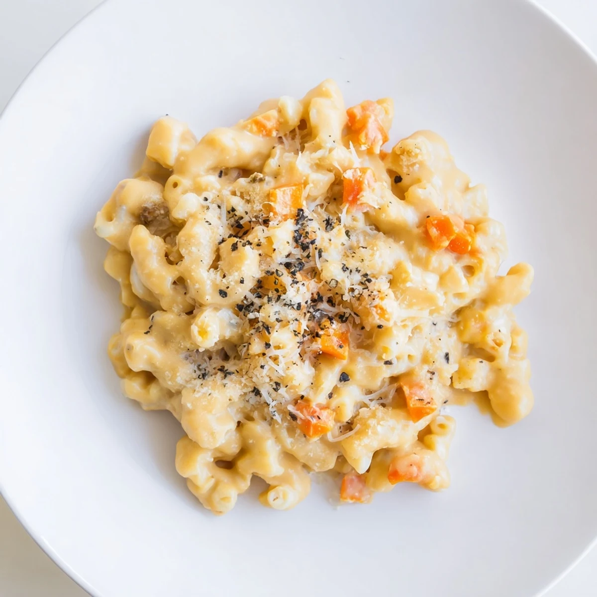 A close-up view of the delicious One-Pot Butternut Squash Mac & Cheese, perfect for a cozy, family-friendly dinner.