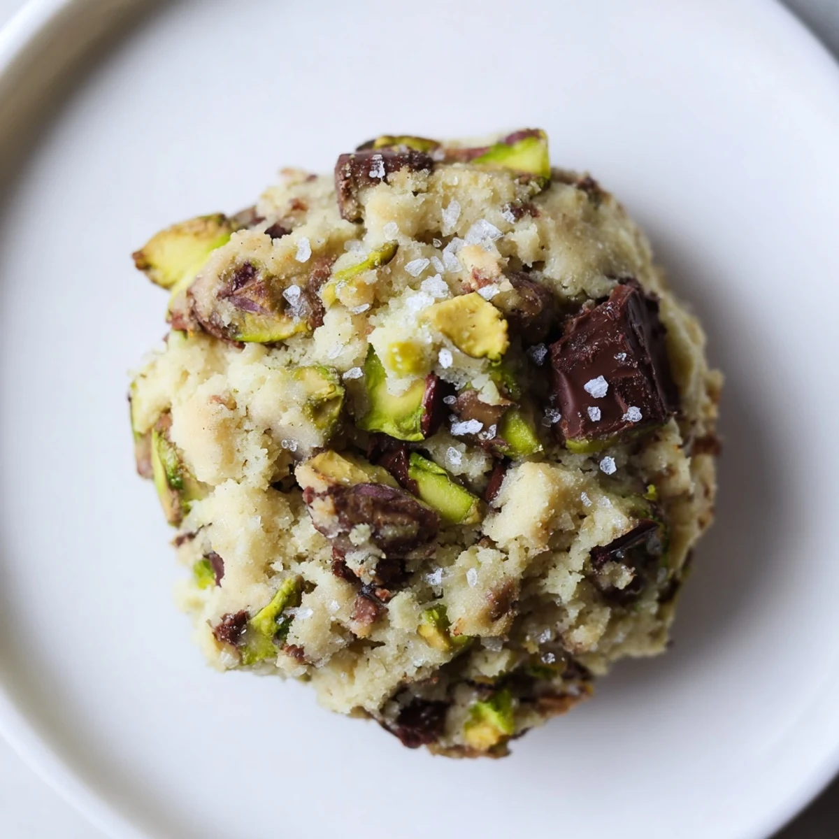 Golden, buttery Salted Pistachio Chocolate Chunk Shortbread cookies, speckled with dark chocolate and pistachios.
