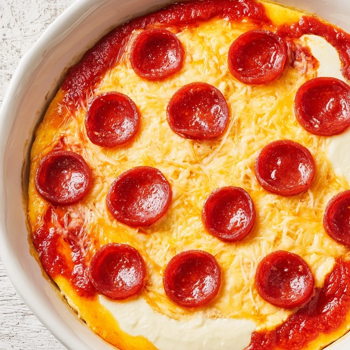 Cheesy, bubbling Pizza Dip, packed with pepperoni, ready to scoop with crispy bread!