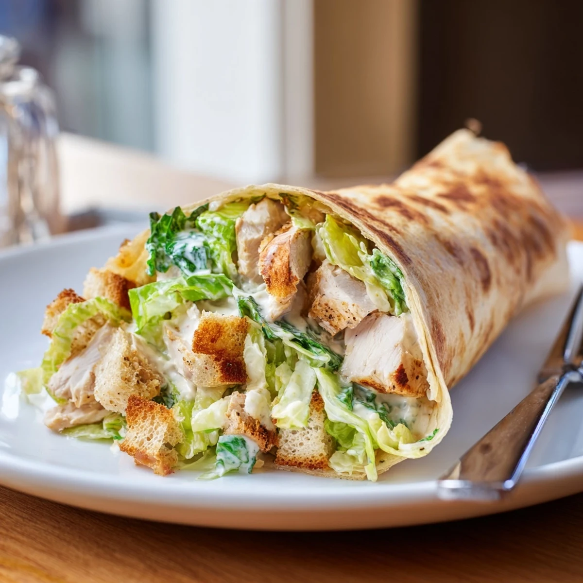 Chicken Caesar Wraps with juicy chicken and fresh romaine, ready to enjoy for a satisfying lunch.