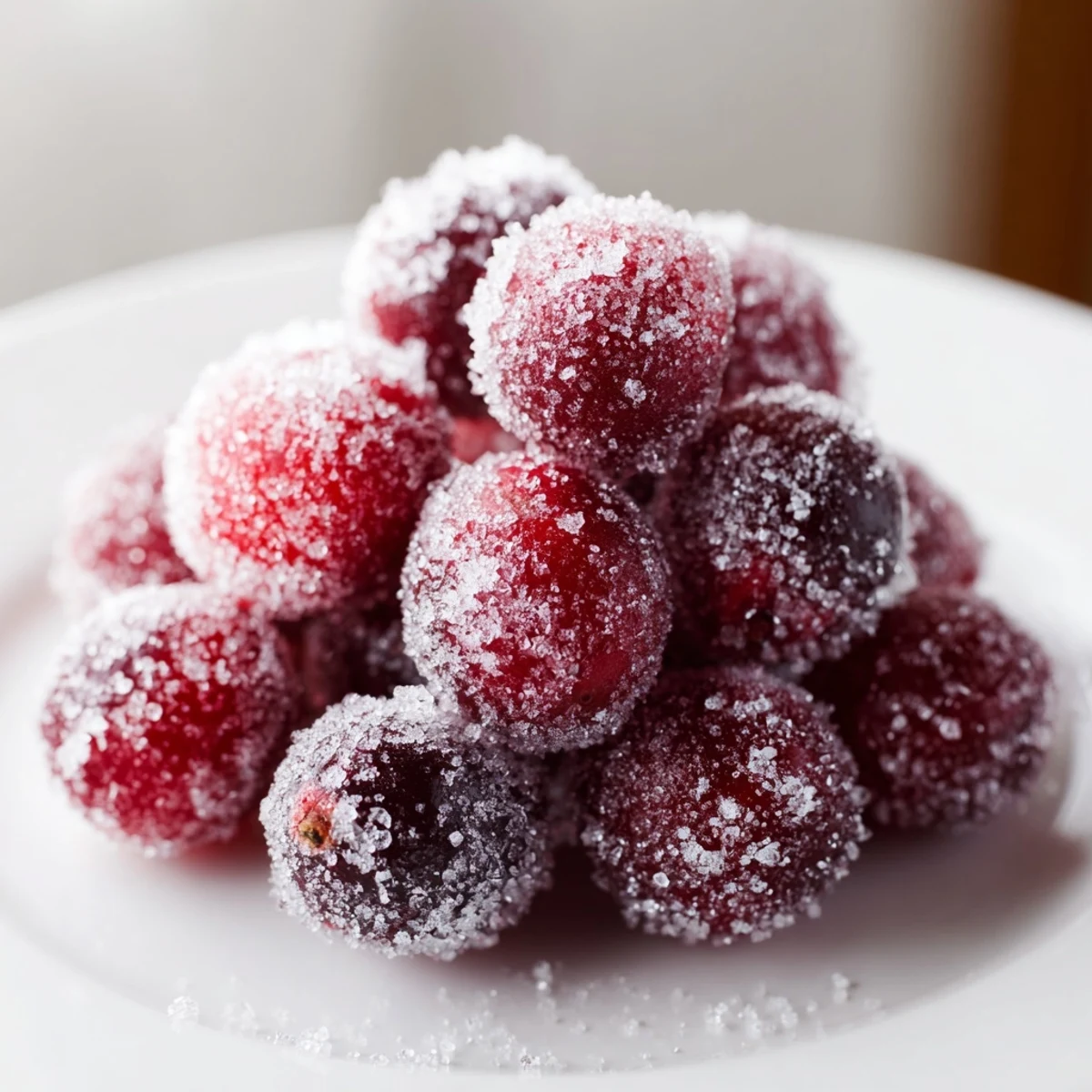 Sparkling 5-Minute Express Candied Cranberries, a sweet, tart treat glistening with granulated sugar.