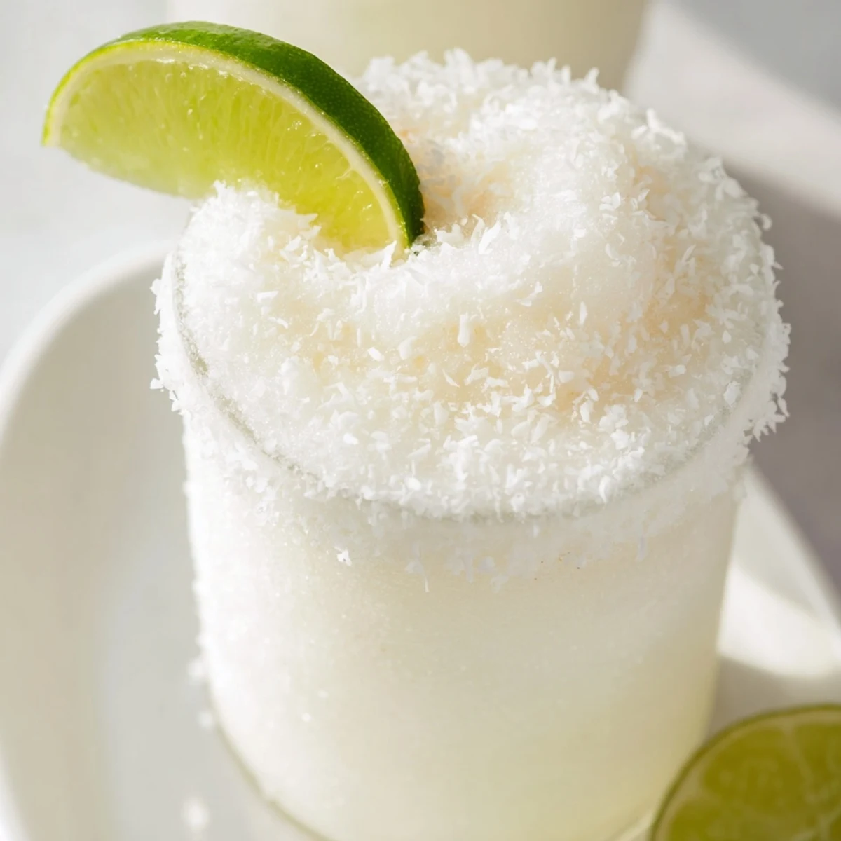 Frosted, creamy White Christmas Margarita Slush, perfect for a shimmering holiday cocktail.
