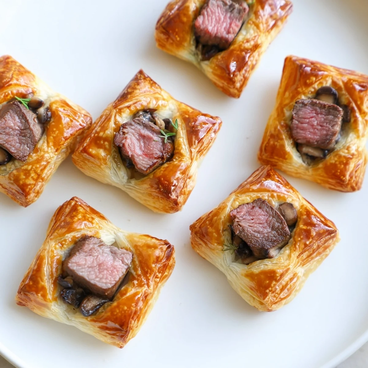 Golden, flaky pastry surrounds each Christmas Beef Wellington Bite, filled with savory mushroom and tender beef.