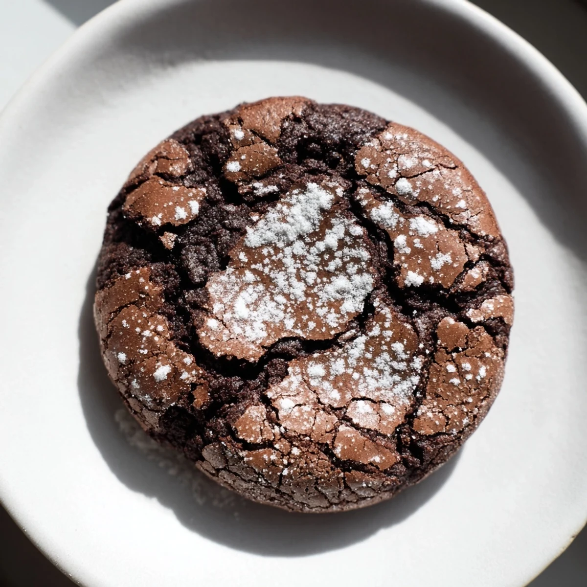 Warm, crackled air-fried chocolate crinkle cookies, dusted with powdered sugar, ready for dessert.