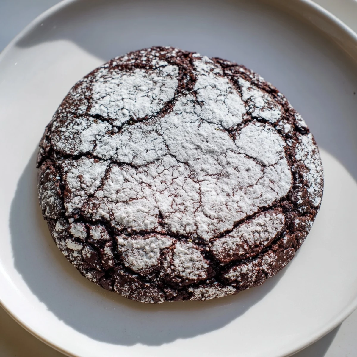 A plate of freshly baked air-fried chocolate crinkle cookies, tempting with crispy edges and rich chocolate.