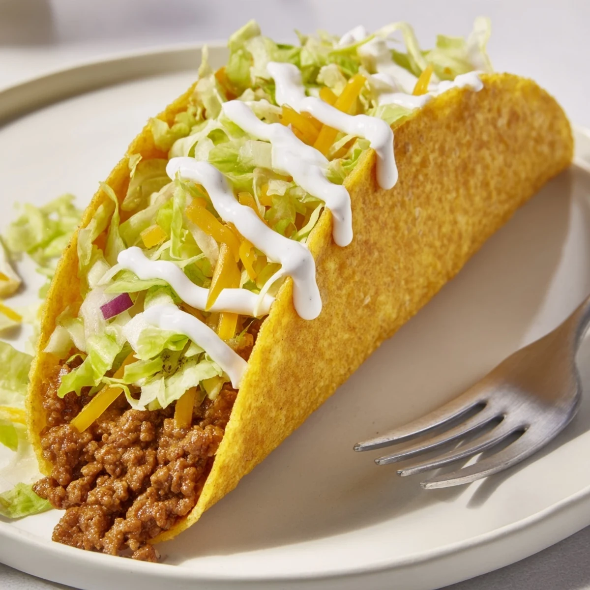 Crisp lettuce and cheese top these tasty Cheesy Gordita Crunch tacos, ready to be devoured.