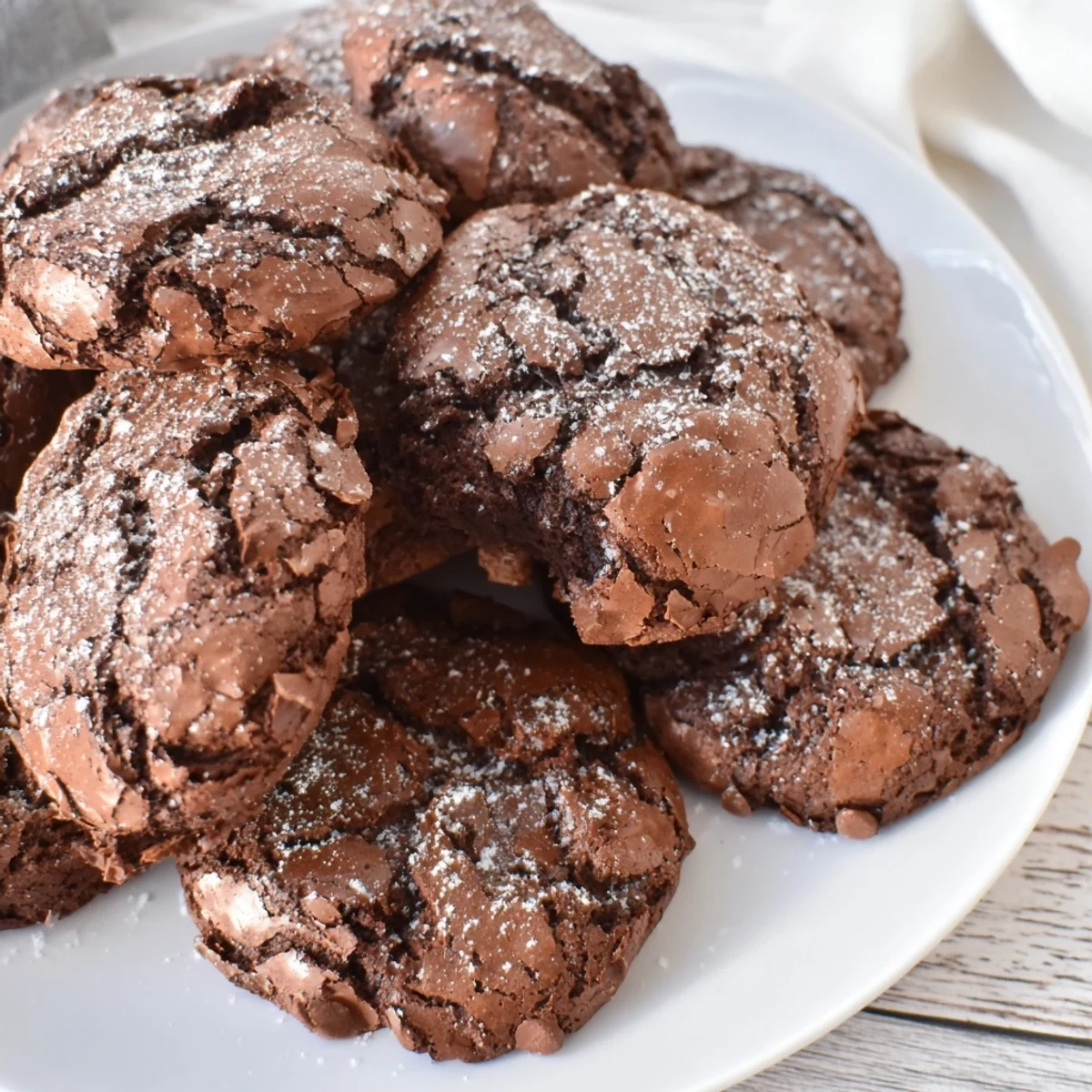 Freshly baked Air-Fried Chocolate Crinkle Cookies, smelling of rich cocoa, ready to be served.