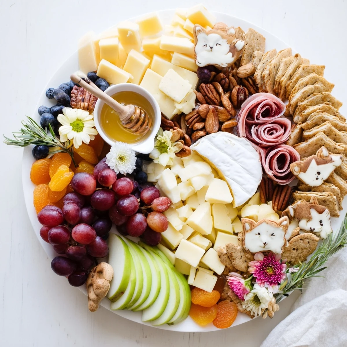Cozy Forest Animal Board bursting with colorful fruits, assorted cheeses, and animal-shaped treats ready to enjoy.