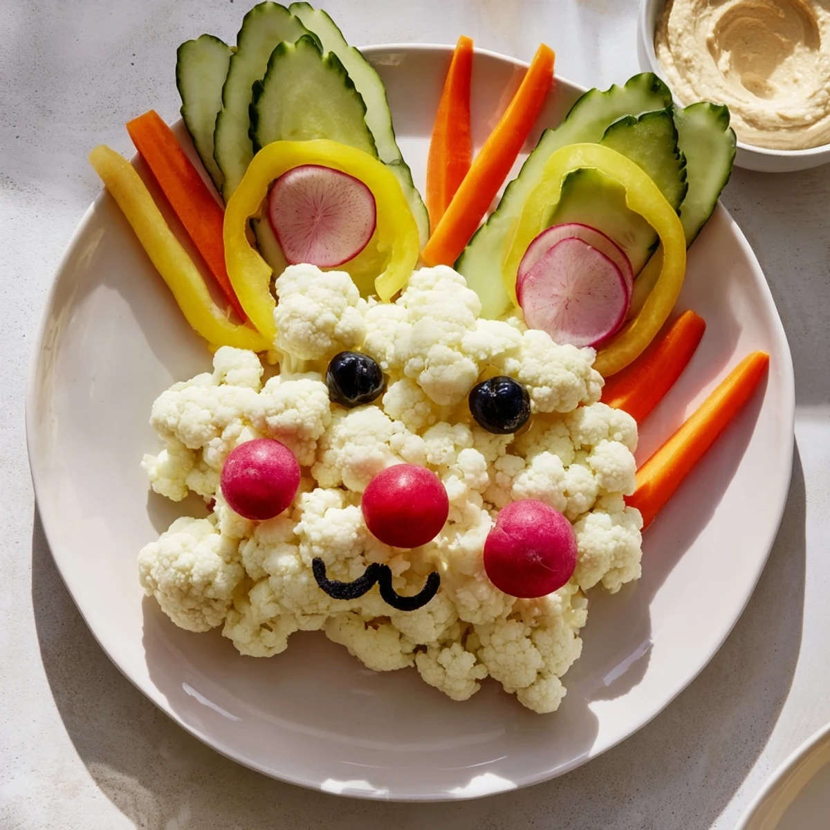 Fresh veggies create a Bunny Meadow Veggie Board, perfect and fun for kids; consider this healthy, easy party food.