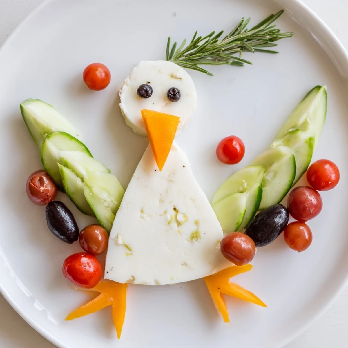 Peace Dove Christmas Olive Platter with a creamy cheese dove surrounded by olives and tomatoes.