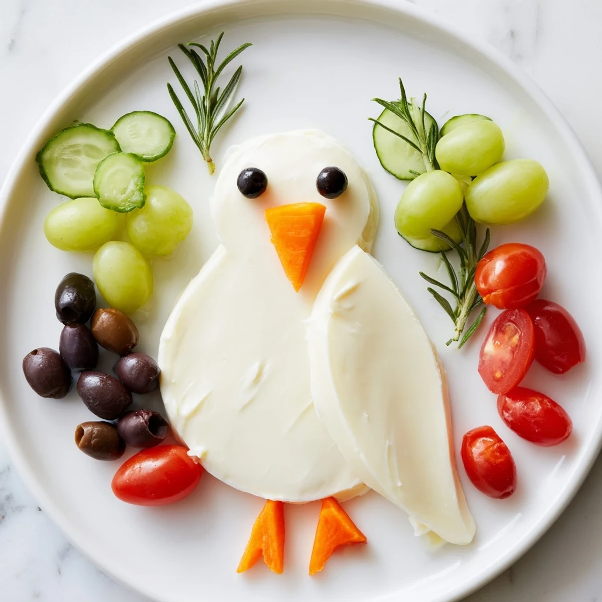 A beautifully arranged Peace Dove Christmas Olive Platter featuring olives, tomatoes, and a creamy cheese dove.