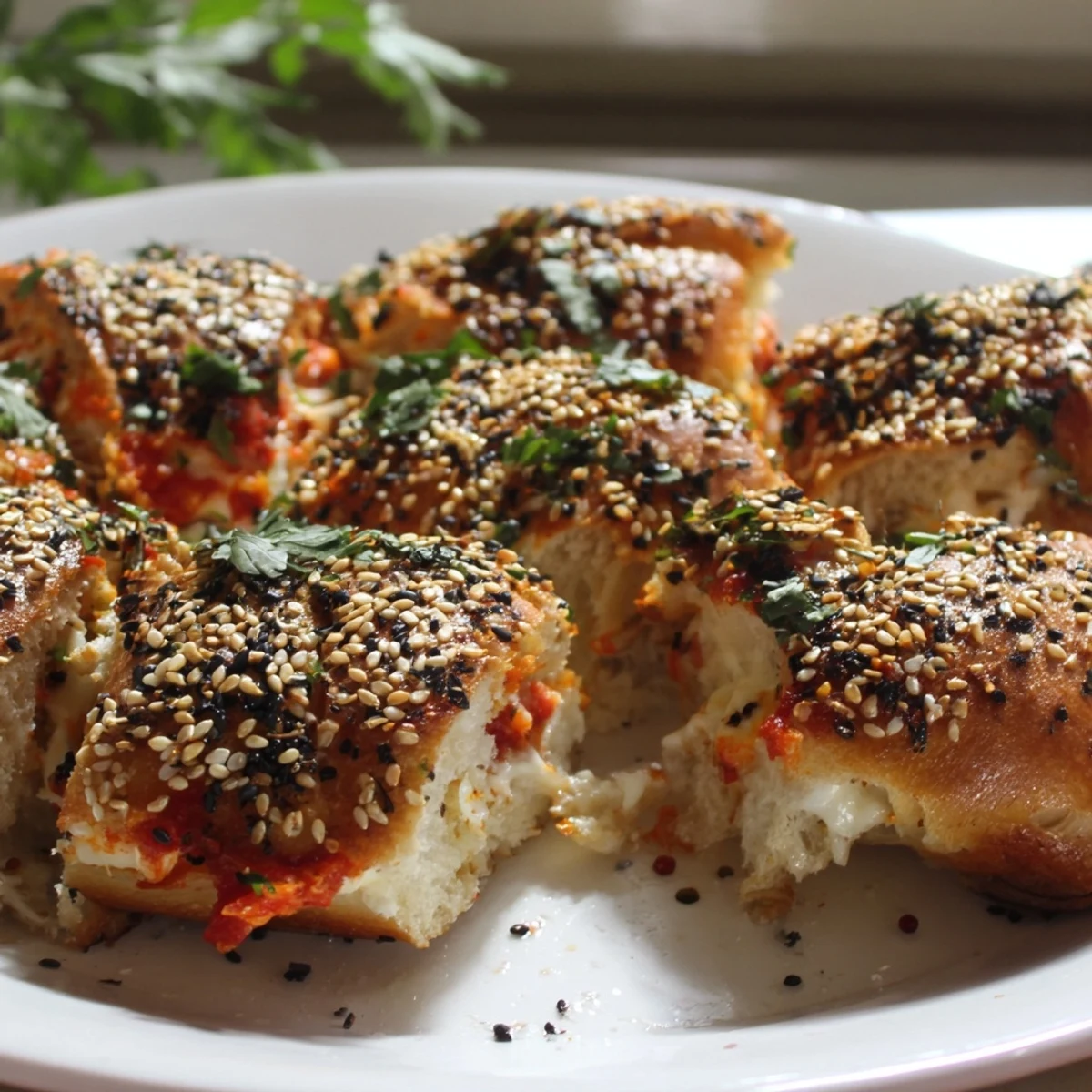 Deliciously savory Festive Pull-Apart Bread Wreath, a beautiful appetizer wreath with melted cheese.