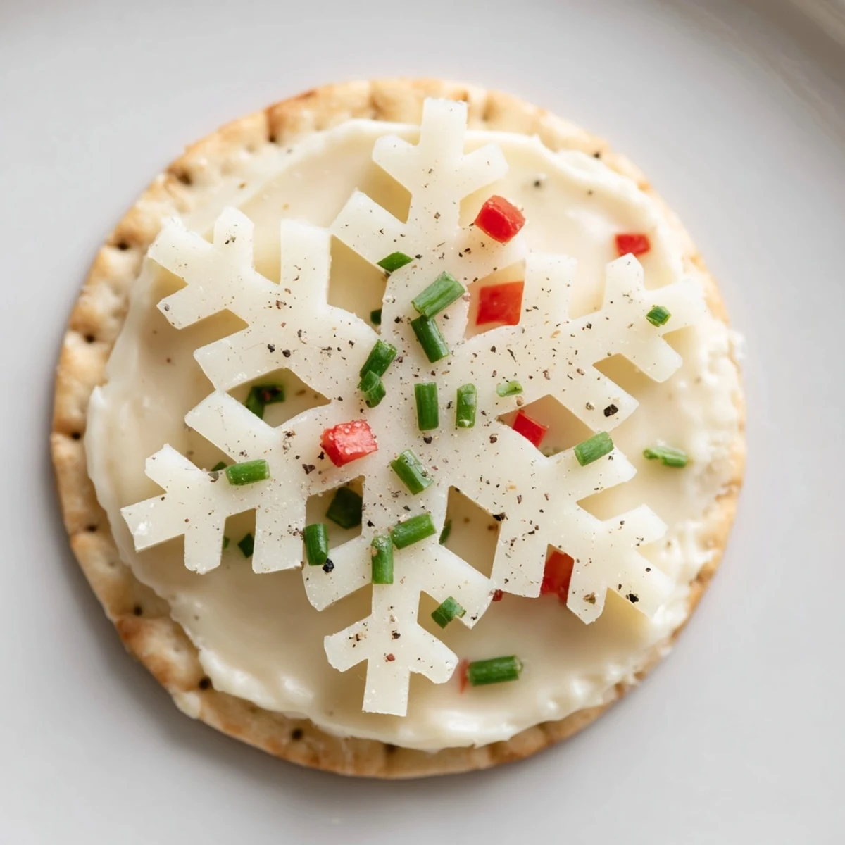 Finished Savory Bites Cracker and Cheese Snowflake Design: