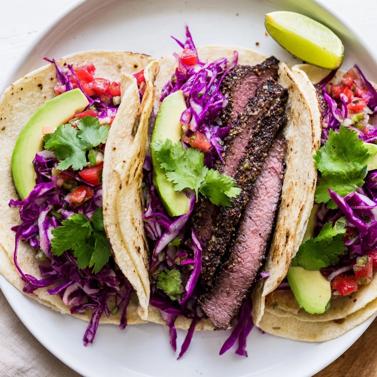 Savory coffee-rubbed steak tacos, grilled to smoky perfection, ready to be filled with fresh toppings.