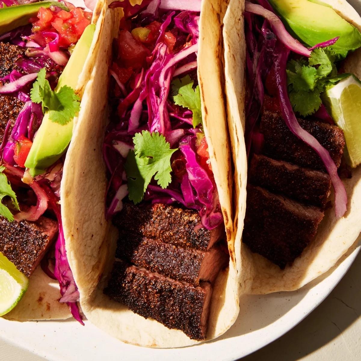 Delicious coffee-rubbed steak tacos with vibrant pico de gallo and creamy avocado, a fiesta of flavors.