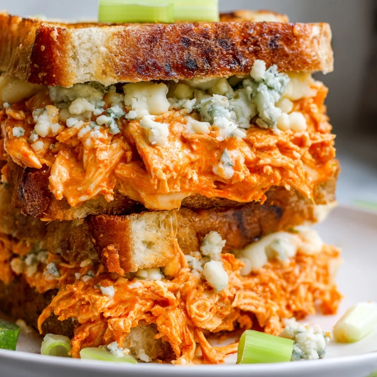 Crispy sourdough encasing a savory Buffalo Chicken Grilled Cheese, a delicious, easy American meal.