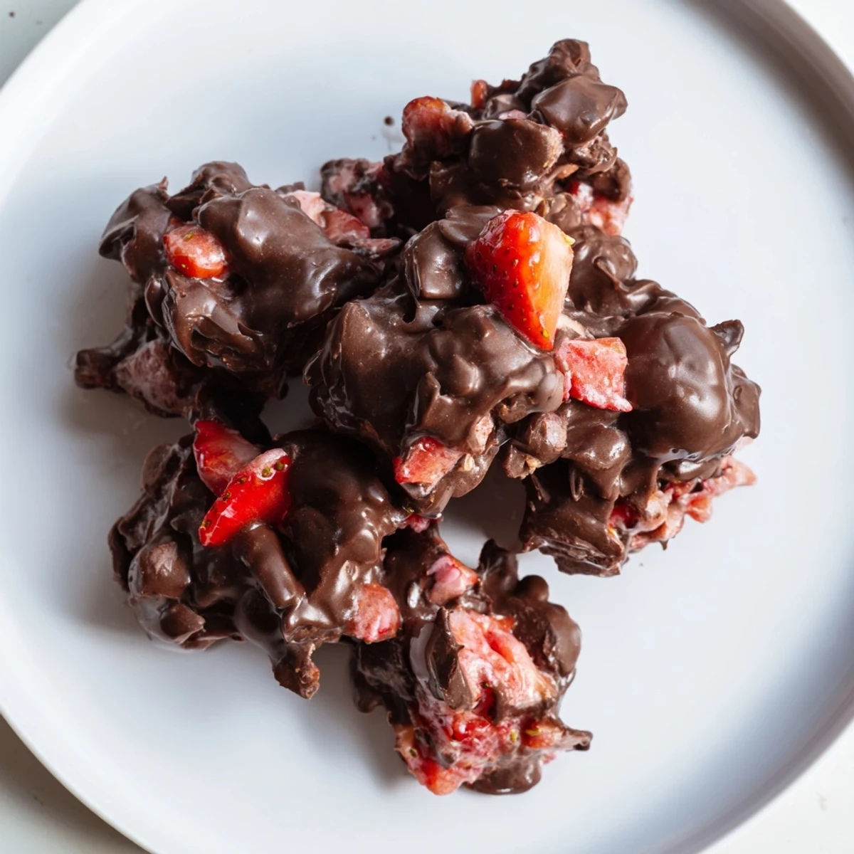 Sweet, refreshing Strawberry Yogurt Clusters topped with chocolate, perfect frozen dessert bites.