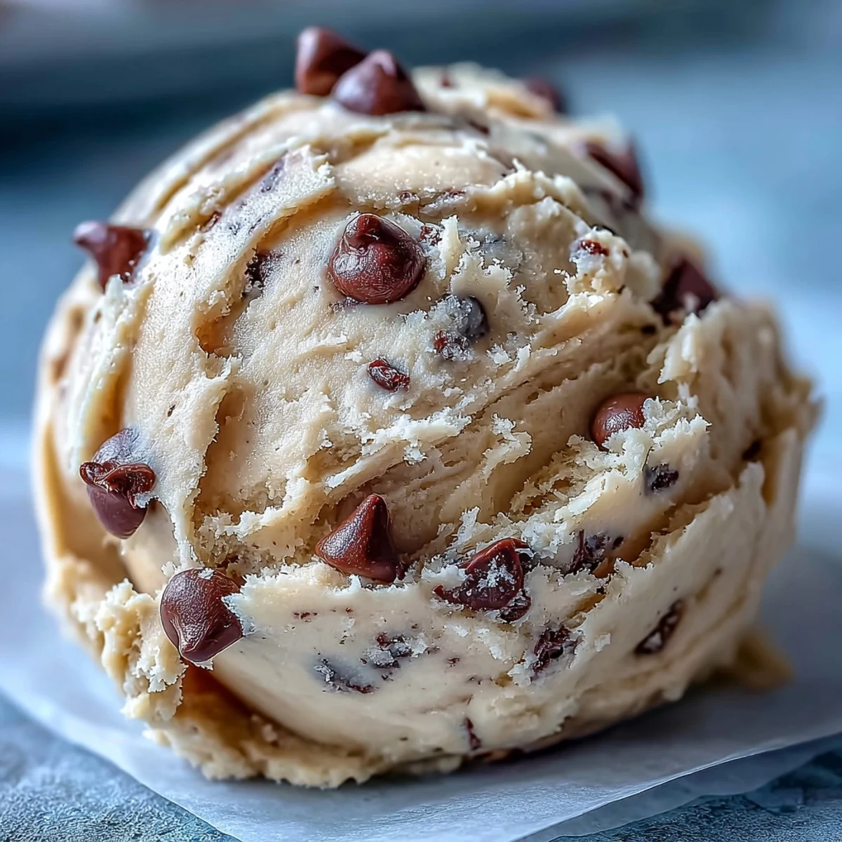 A tablespoon of egg-free Greek Yogurt Cookie Dough served on a chilled plate with a glass of milk.